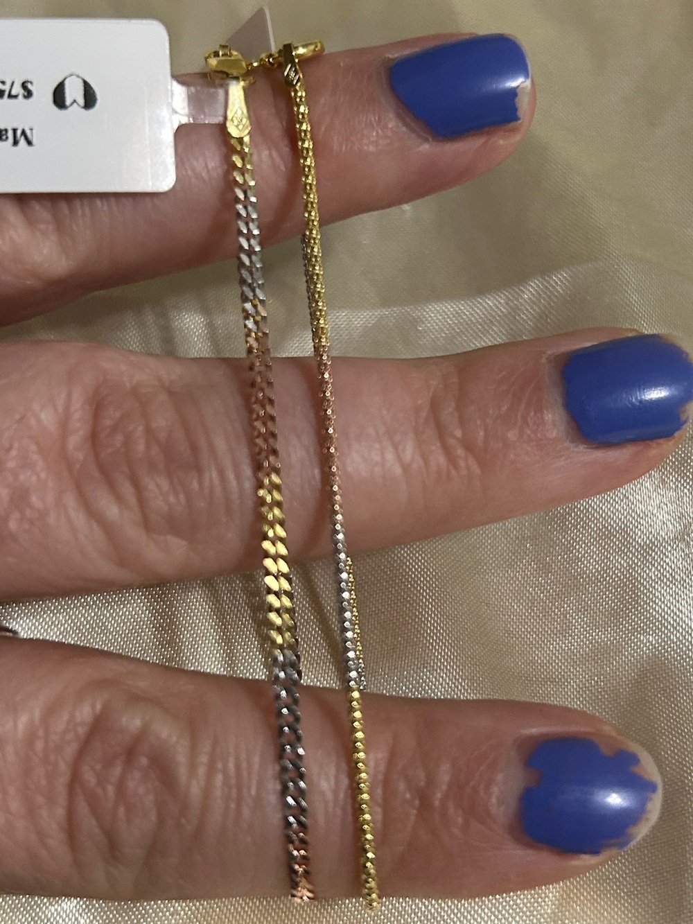 Tri-Color Women's Chain Bracelet Bundle of 2 - Sterling Silver 6.5in
